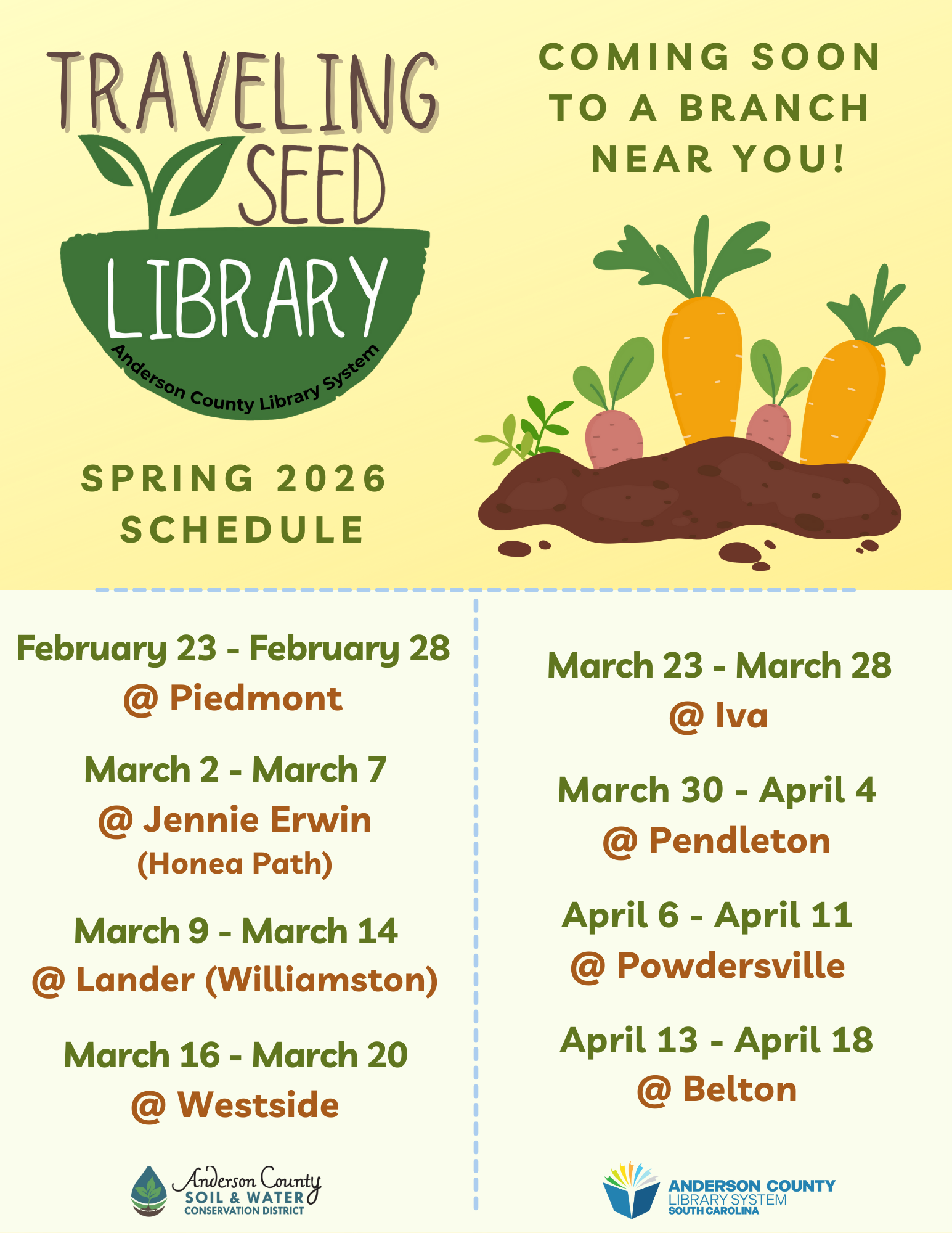 Traveling Seed Library Schedule Spring 2026