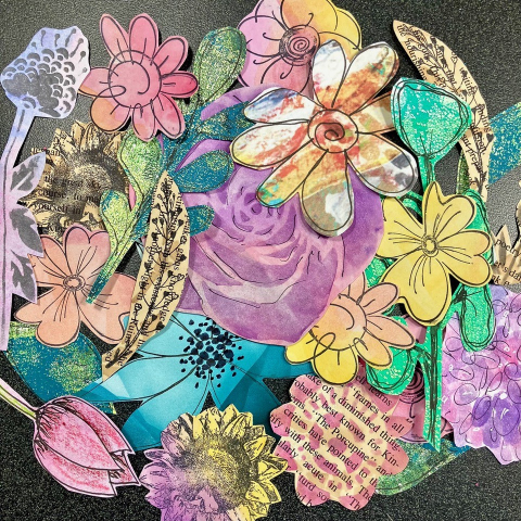 shows and assortment of painted flowers and foliage in different colors