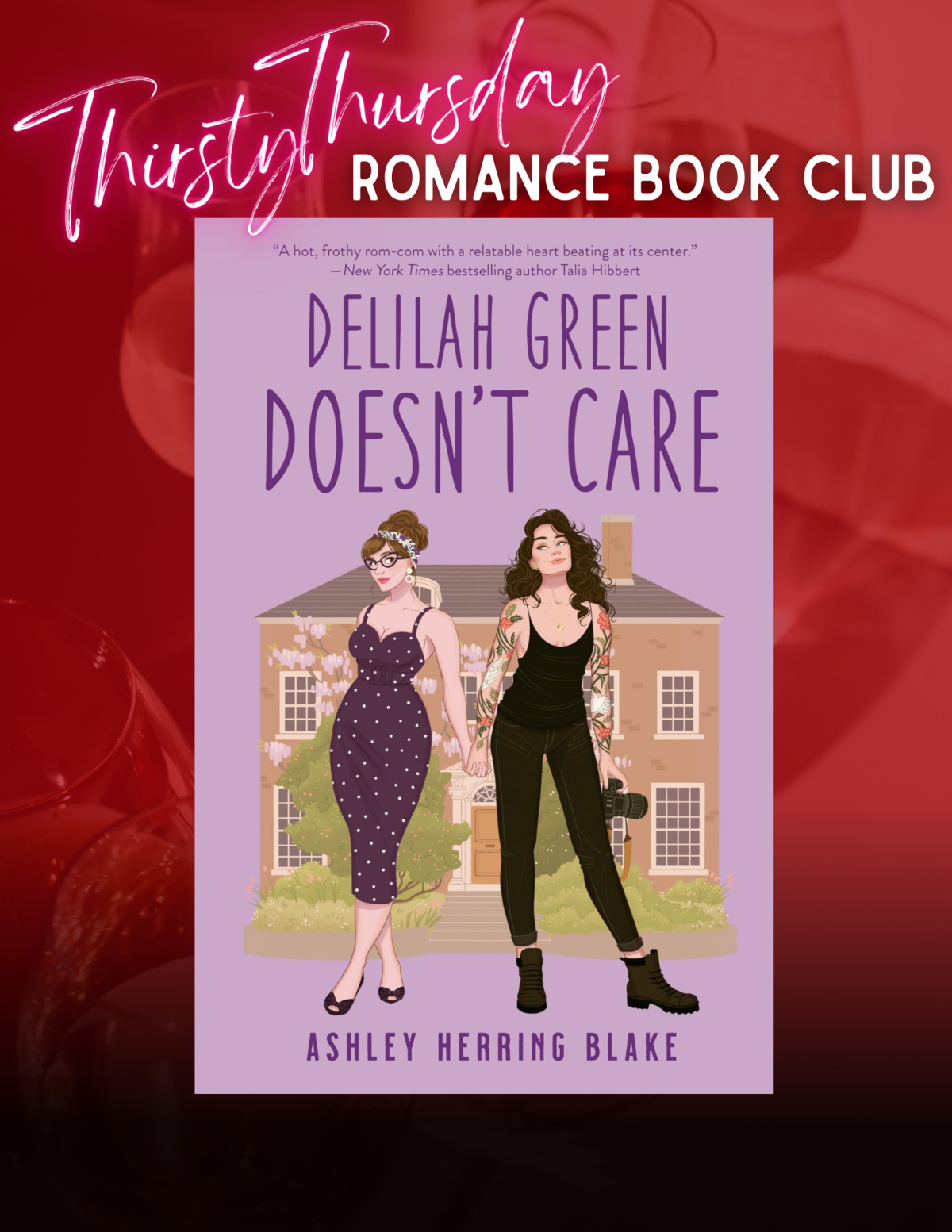 Delilah Green Doesn't Care lavender book cover over red background