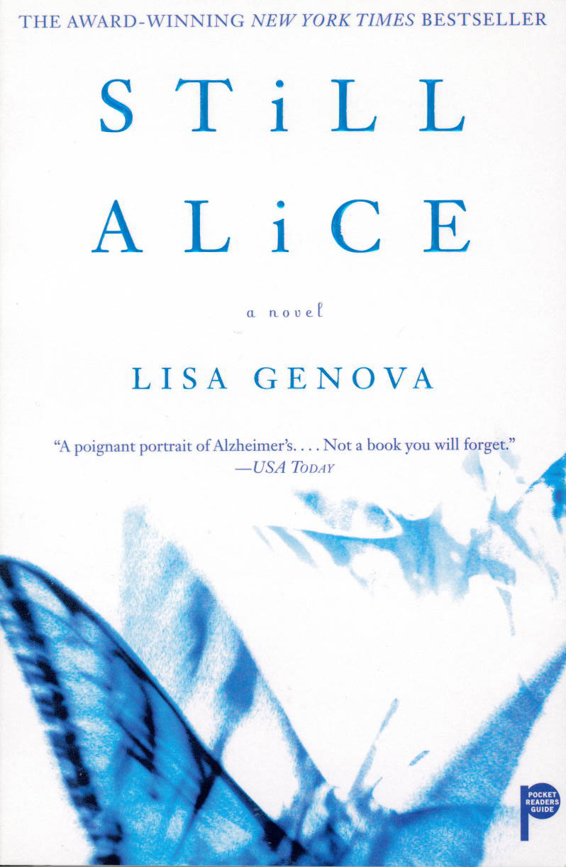 Blue butterfly on book cover- Still Alice by Lisa Genova