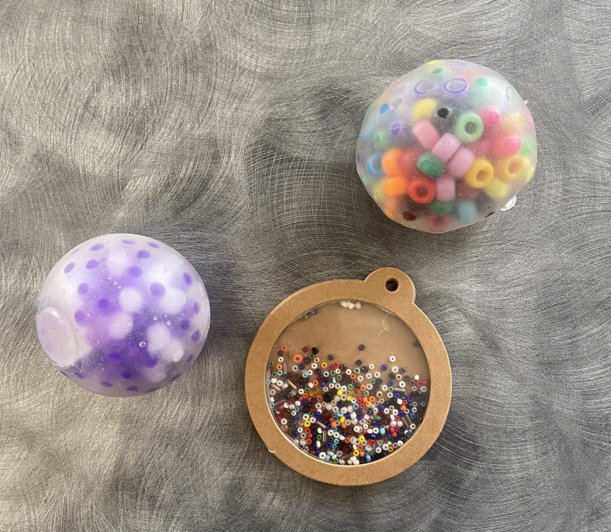 Water bead stress balls and shaker keychain